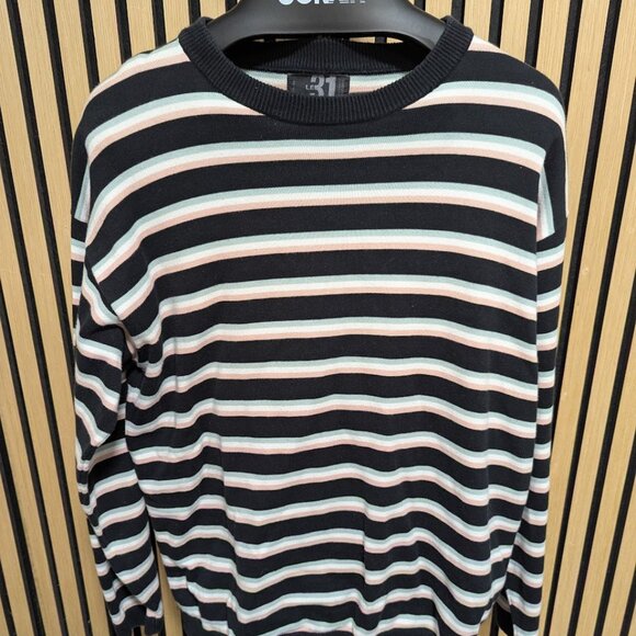 LE31 Black, White, Mint & Pink Striped Crewneck Sweater – Size M - Picture 1 of 4